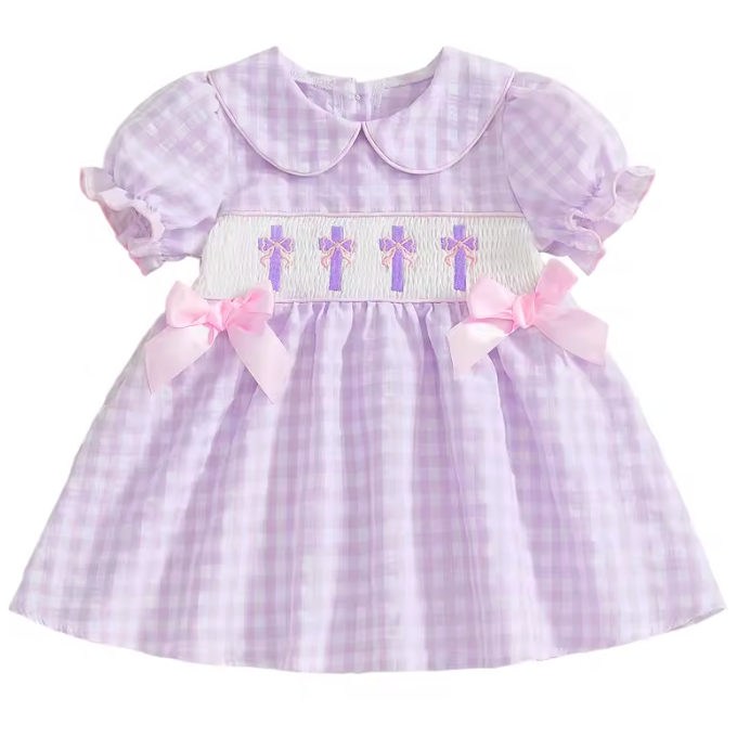 Smocked Dress | Purple Cross Gingham