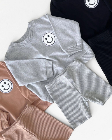 Smiley Top & Biker Shorts Set | Gray - PREORDER