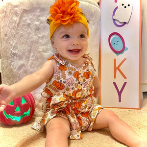 Floral Pumpkins Tie Shorts Ruffle Romper - PREORDER