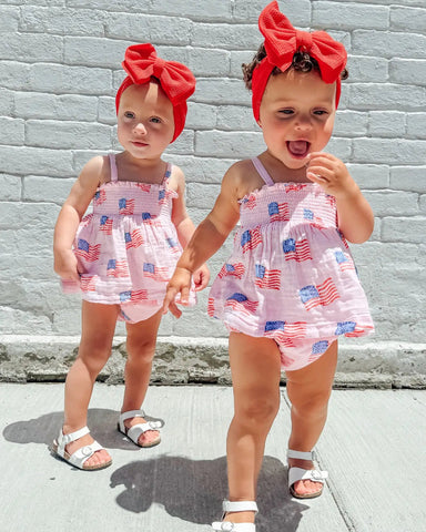 Smocked Ruffle Top & Bloomer Set | American Flag Pink - PREORDER