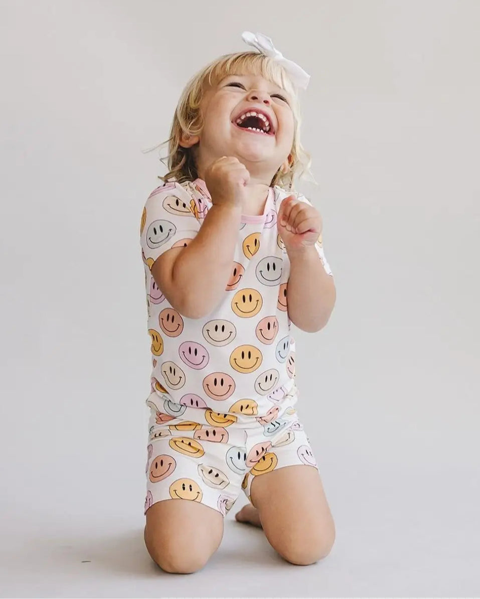 Smiley Bamboo Top & Shorts Set | Pink - PREORDER