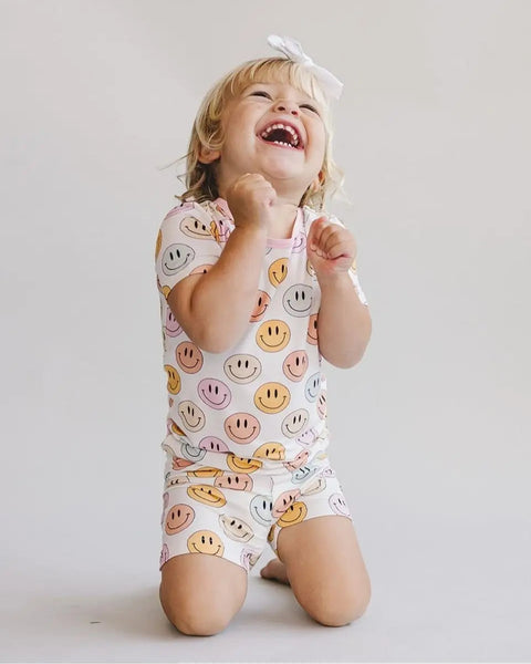 Smiley Bamboo Top & Shorts Set | Pink - PREORDER
