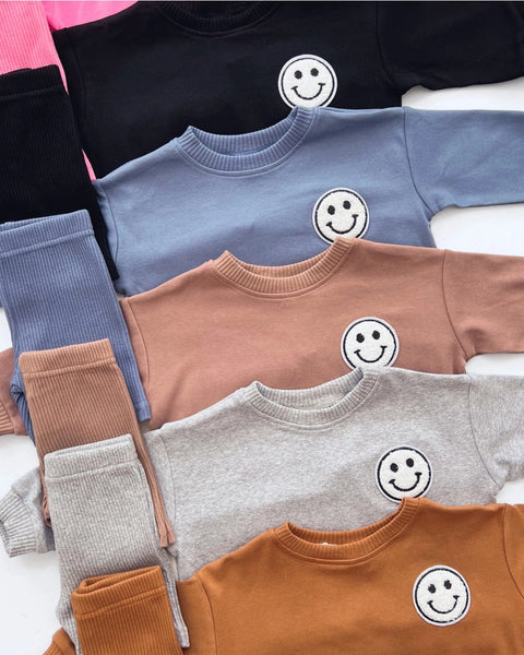 Smiley Top & Biker Shorts Set | Blue - PREORDER