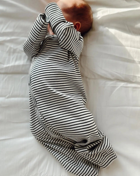 Organic Ribbed Gown | Black Stripes - PREORDER
