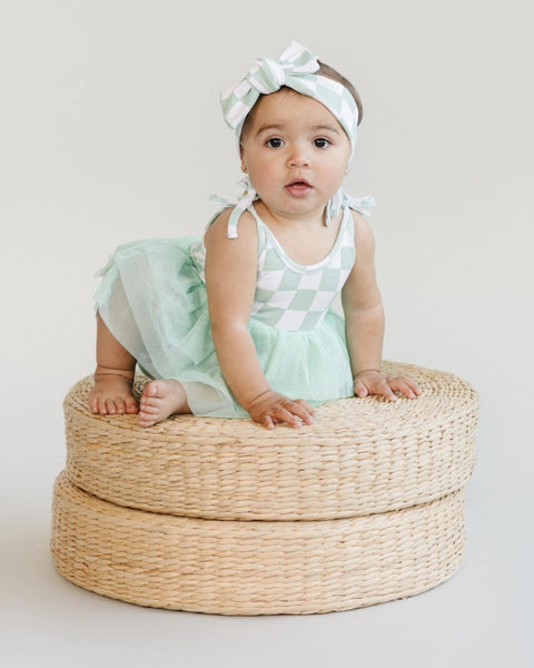 Checkered Tutu Romper | Mint - PREORDER