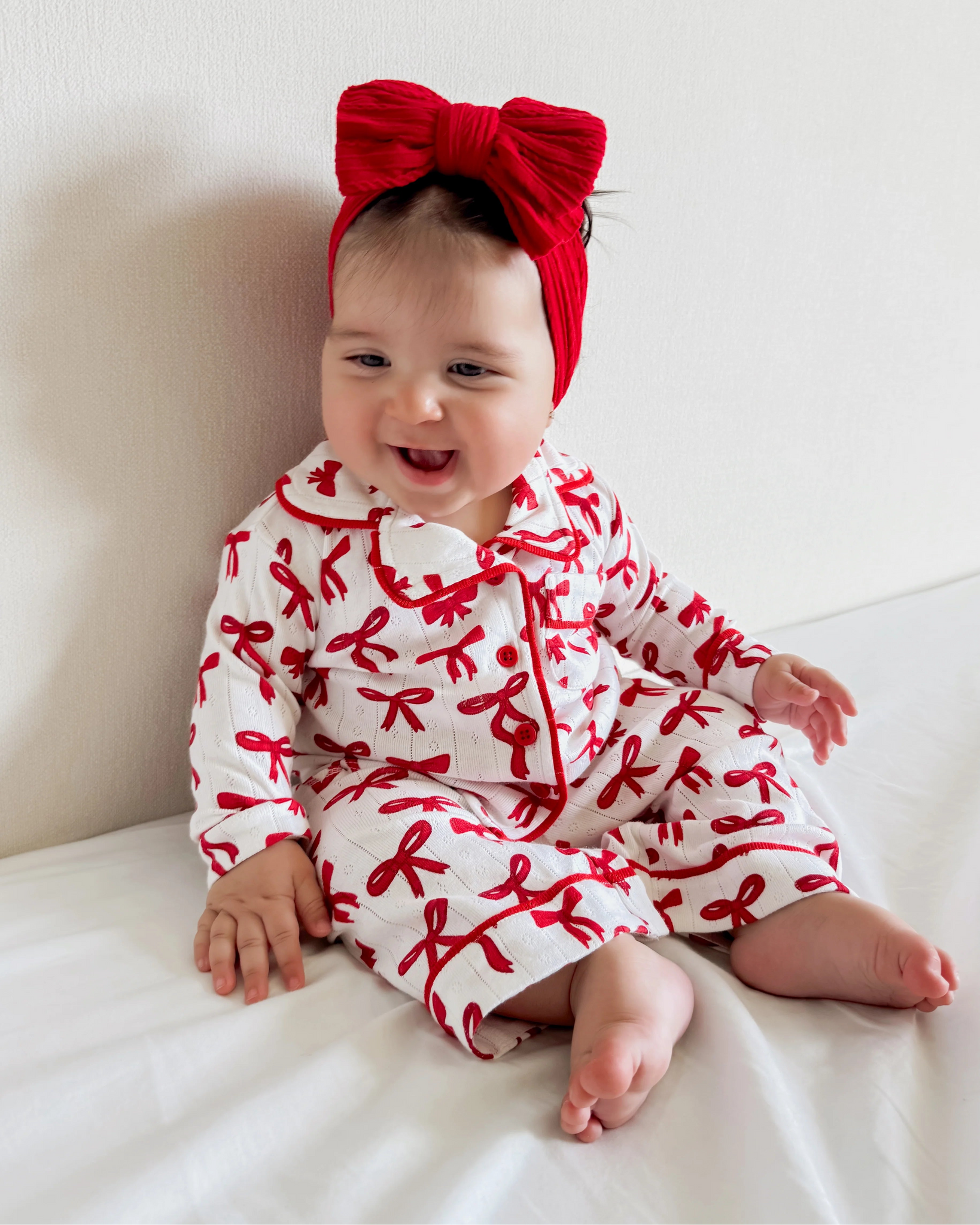 Organic Pointelle Lounge Set | Red Bows - PREORDER