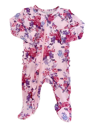 Zip Ruffle Footie Romper | Violet Rose - PREORDER