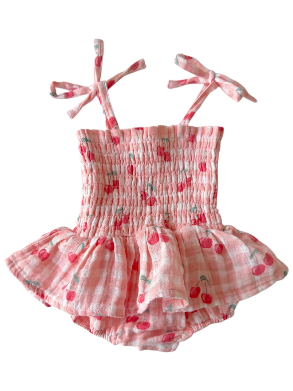 Bubble w/ Skirt Romper | Gingham Cherries - PREORDER
