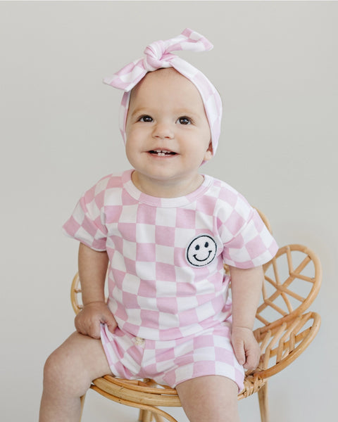 Checkered Smiley Top & Shorts Set | Pink - PREORDER