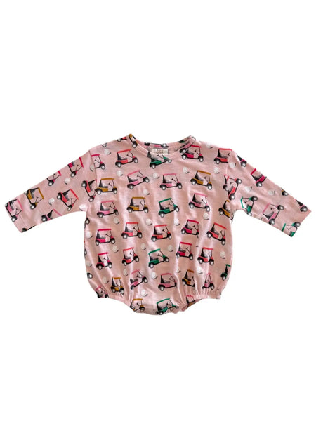 Long Sleeve Bubble Romper | Pink Golf Cart - PREORDER