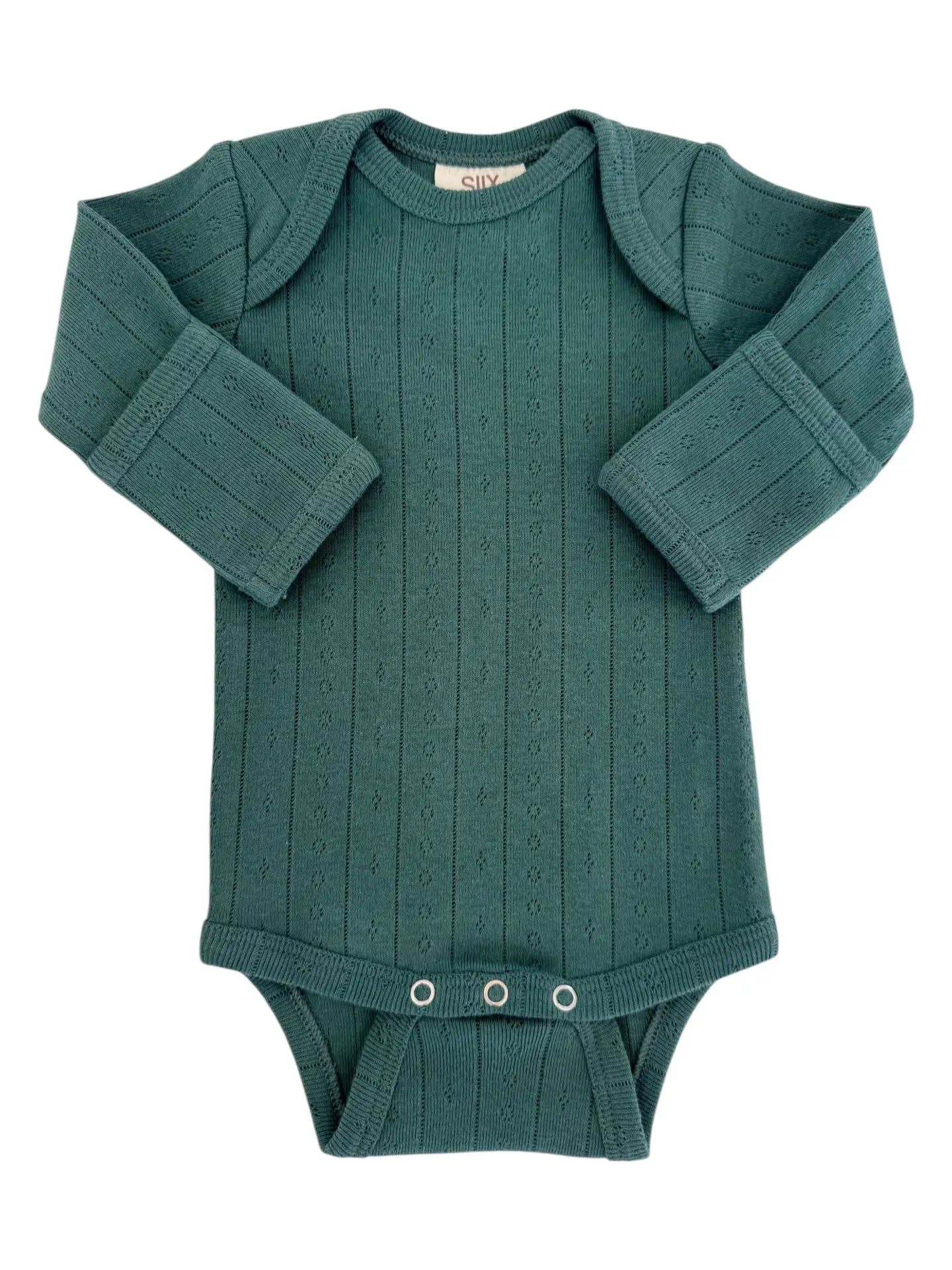 Organic Pointelle Long Sleeve Bodysuit | Pine - PREORDER
