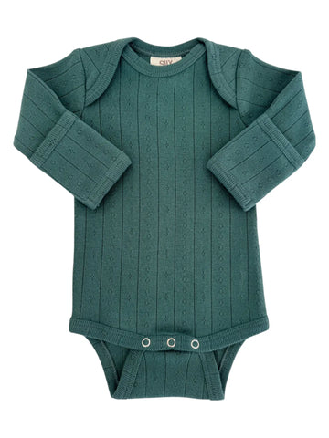 Organic Pointelle Long Sleeve Bodysuit | Pine - PREORDER