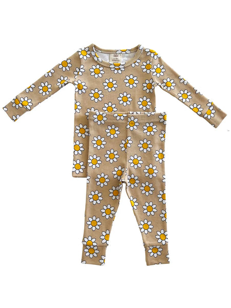 Daisy Pop Organic Top & Pants Set | Biscotti - PREORDER