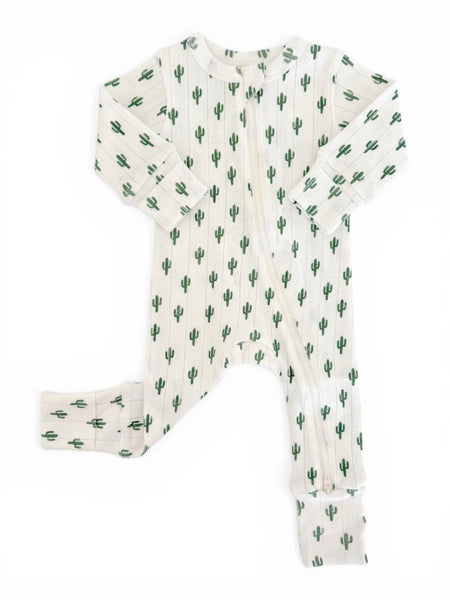 Organic Pointelle Zip Romper | Cactus - PREORDER