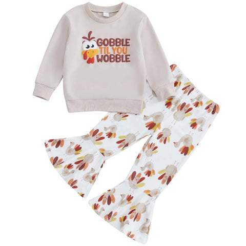 Gobble til you Wobble Colorful Turkeys Bells Outfit - PREORDER