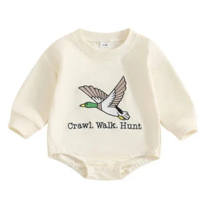 Crawl Walk Hunt Embroidered Romper - PREORDER