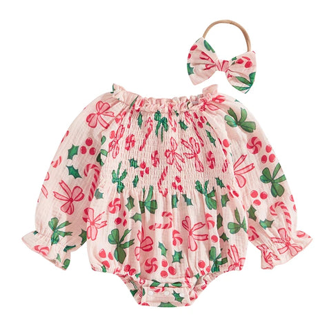 Mistletoes Bows & Candy Canes Romper & Bow - PREORDER