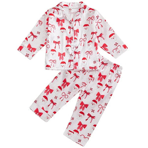 Santas & Big Red Christmas Bows Silk Pajamas - PREORDER