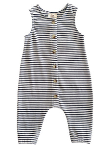Ribbed Tank Button Pants Romper | Black Stripes - PREORDER