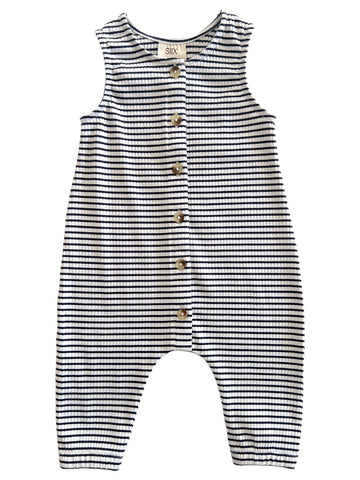 Ribbed Tank Button Pants Romper | Black Stripes - PREORDER