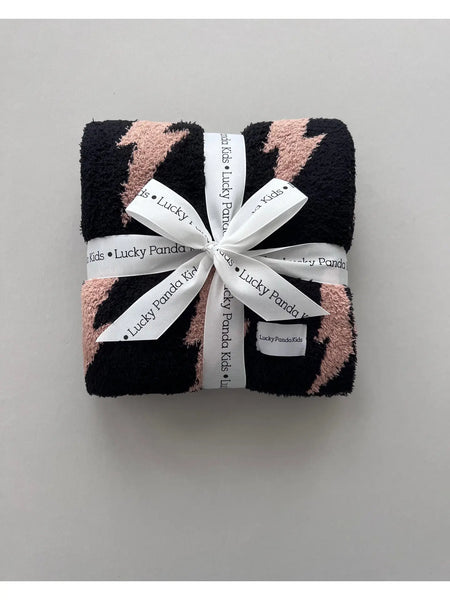 Lightening Bolt Plush Baby Blanket | Mocha - PREORDER