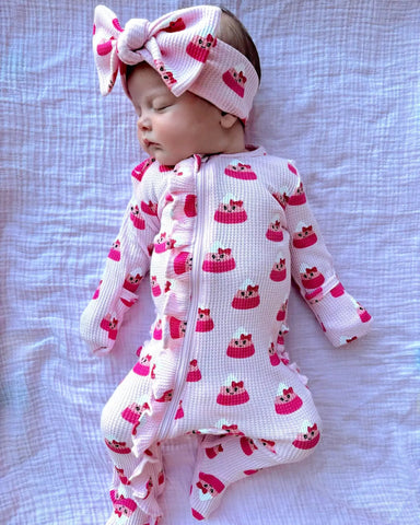 Waffle Zip Ruffle Footie Romper | Miss Candy Corn - PREORDER