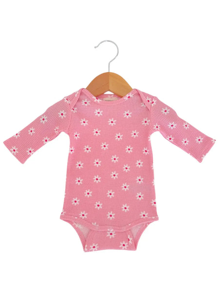 Waffle Long Sleeve Bodysuit | Pink Flower - PREORDER