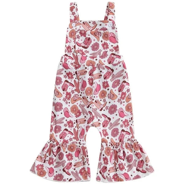 Pink Checkered Western Bells Overalls Romper - PREORDER