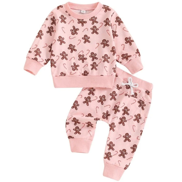 Pink Gingerbreads & Candy Canes Jogger Outfit - PREORDER