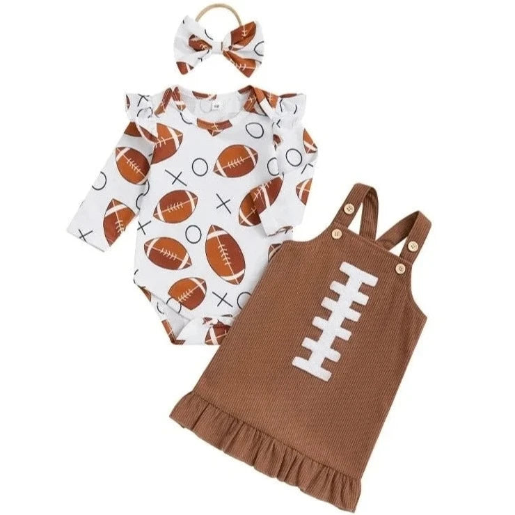 Footballs XO Overalls Outfit Dress & Bow - PREORDER