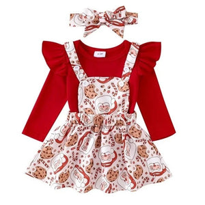 Santas Milk & Cookies Overalls Outfit Dress & Bow - PREORDER