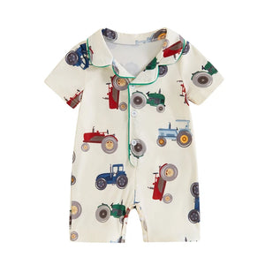 Colorful Tractors Pajamas Romper - PREORDER