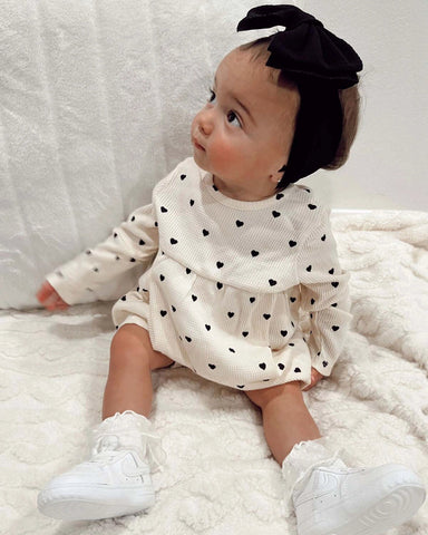 Waffle Simple Dress & Bloomer | Black Heart - PREORDER