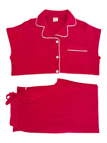 Organic Pointelle Women's Lounge Set | Red - PREORDER