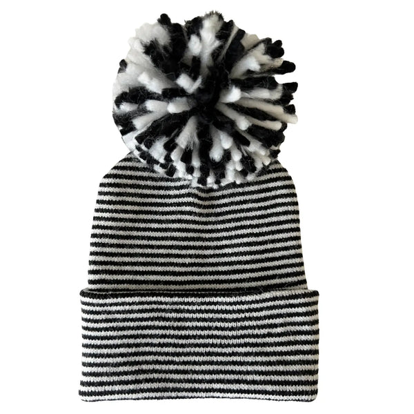 Baby's First Hat | Black/White Stripe Pom - PREORDER