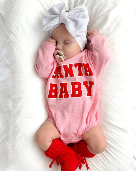Long Sleeve Bubble Romper | Pink Santa Baby - PREORDER