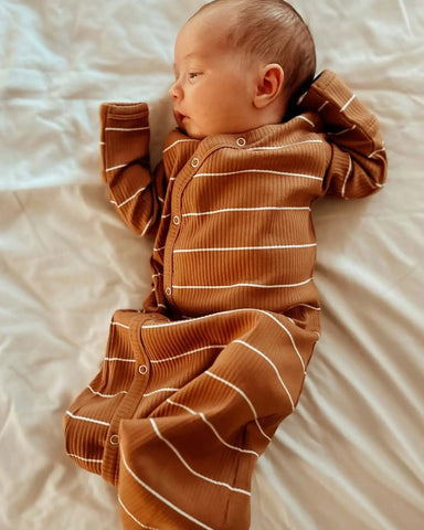 Organic Ribbed Gown | Saddle Stripes - PREORDER