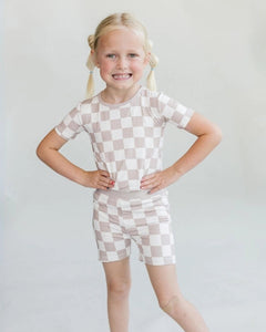 Bamboo Checkered Top & Pants Set | Latte - PREORDER