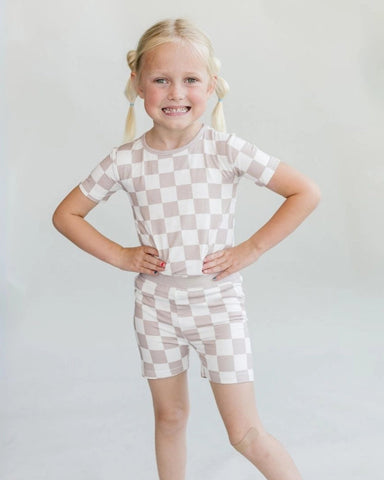 Bamboo Checkered Top & Pants Set | Latte - PREORDER