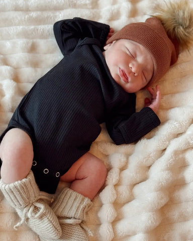 Ribbed Long Sleeve Bodysuit | Black - PREORDER