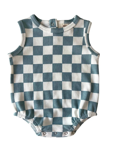 Tank Bubble Romper | Blueberry Muffin Checkerboard - PREORDER