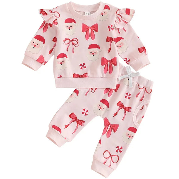 Santas & Big Red Christmas Bows Jogger Outfit - PREORDER