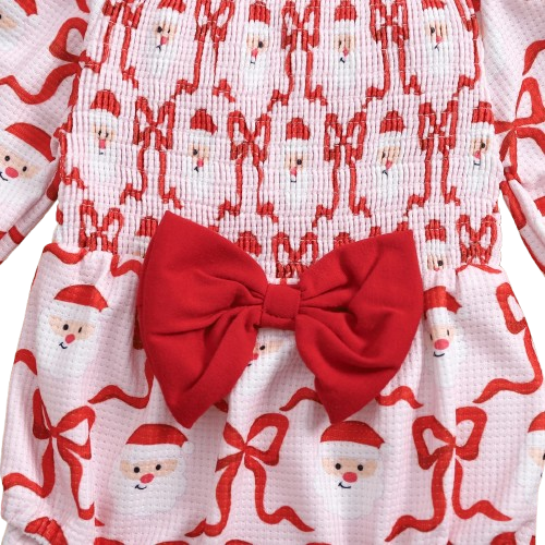 Santas & Big Red Christmas Bows Romper & Bow - PREORDER