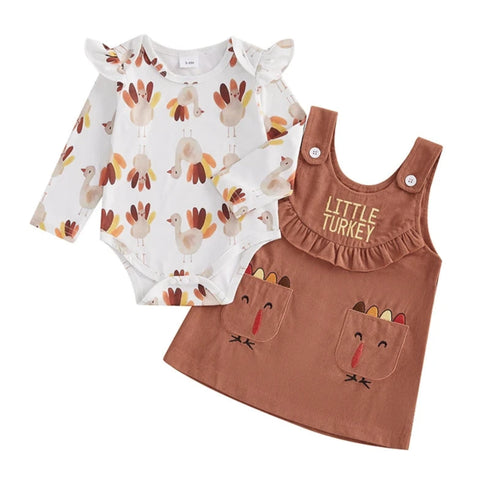 Colorful Turkeys Embroidered Outfit Dress - PREORDER