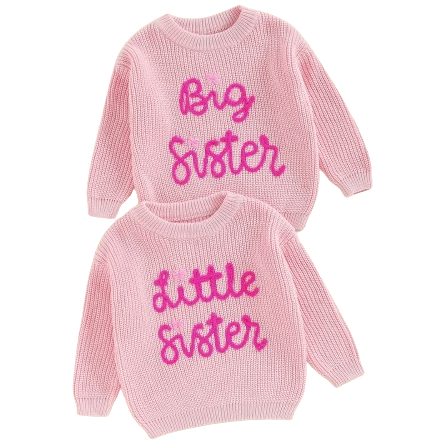 Pink Big & Lil Sister Matching Knit Sweaters - PREORDER