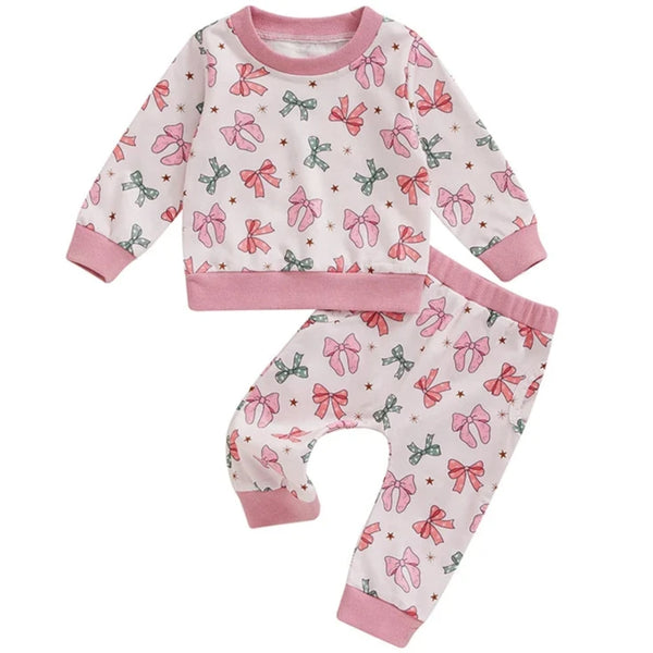 Pink Christmas Bows Jogger Outfit - PREORDER