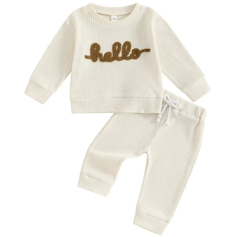 Neutral Hello Waffle Jogger Outfit - PREORDER