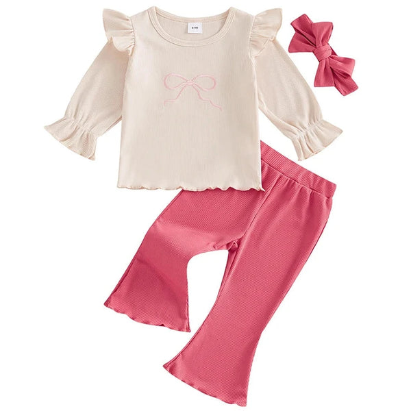 Perfect Pink Bow Ribbed Bells Outfit & Bow - PREORDER