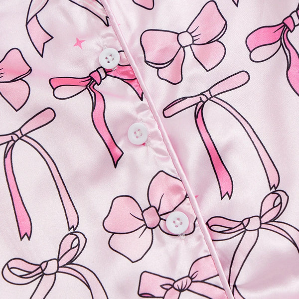 Hot Pink Bows & Stars Silk Pajamas (2 Styles) - PREORDER