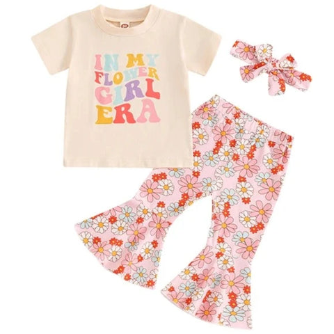 In My Flower Girl Era Colorful Daisies Bells Outfit & Bow - PREORDER